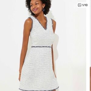 Loft Fringe Boucle Flare Dress